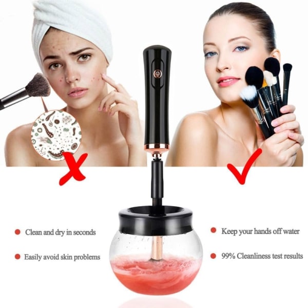 Makeupbørste, elektrisk børste Elektrisk makeupbørsterens og børstetørrersæt (sort batteri, sort)