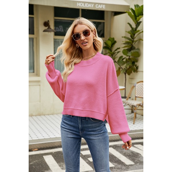 Dam Oversized Stickad Tröja Höst Fuzzy Chunky Varm Pullover Tröja Rose red M