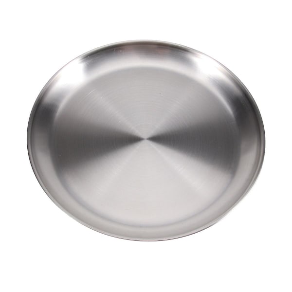 20cm 304 Stainless Steel Round Plate Korean Style Barbecue Plate Fruit Plate Flat Chassis(silver)SilverM