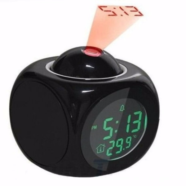 LED-projektor vekkerklokke med flere funksjoner, digital temperaturvisning, stemmefunksjon, projeksjonsklokke, 12/24 timer, byttbar, hjemmedekor