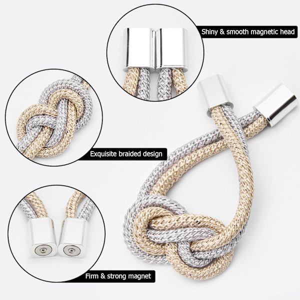 2 Pak Mini Magnetiske Gardinbindere Nordisk Enkel Stil Bindere Elegant Håndvævet Reb (Beige & Hvid)