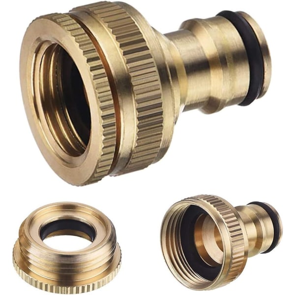 Messing Havevandslangehane Konnektor Fitting til 2-i-1 Gevindhane Adapter (2 stk., Messingfarve)