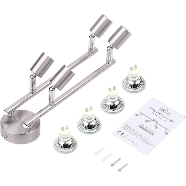 LED Taklampa 4 Justerbara Spotlight, Silver 4 X 4W GU10 Bar Spotlight LED Taklampa Inomhusbelysning För Vardagsrum Matrum Kök Korridor
