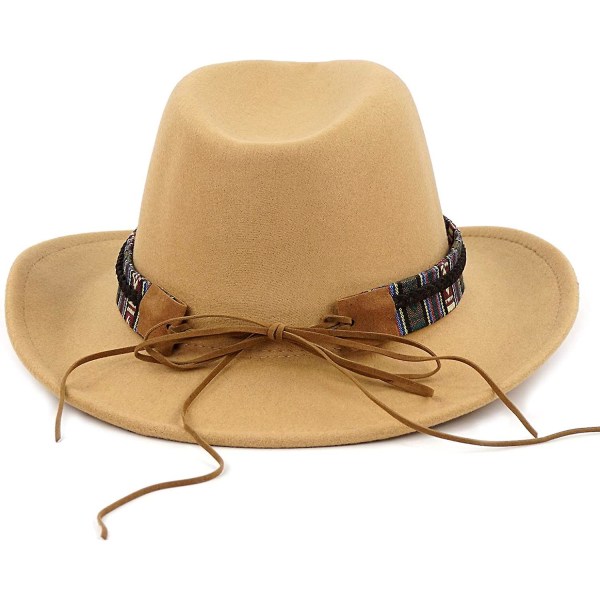 Unisex Crushable Cowboy Hat Western Cowgirl Outback Hat Cattleman Fedora Med Braided Band Og Tyrekranium Kamel Camel