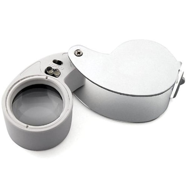 Portabel Vikbar 40x 25mm Metall Vit LED-belyst Lupp Smycken Förstoringsglas (silver) Silver
