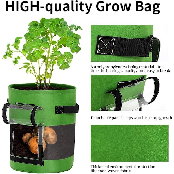 Potetplantepose, dyrk poteter i plantepose, med håndtak, for planting av poteter/gulrøtter/tomater, 3 stk.