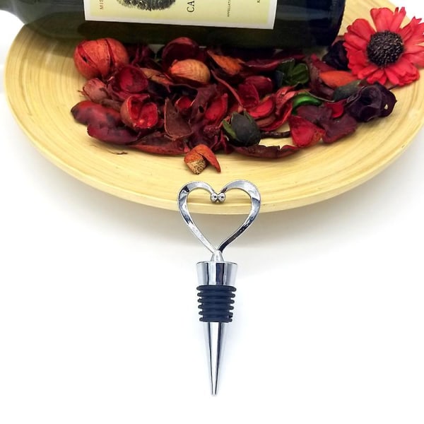 Sydämenmuotoinen viinitulppa, sydämenmuotoinen sinkkiseoksesta valmistettu viinipullonsuojatiiviste (3 kpl, hopea)