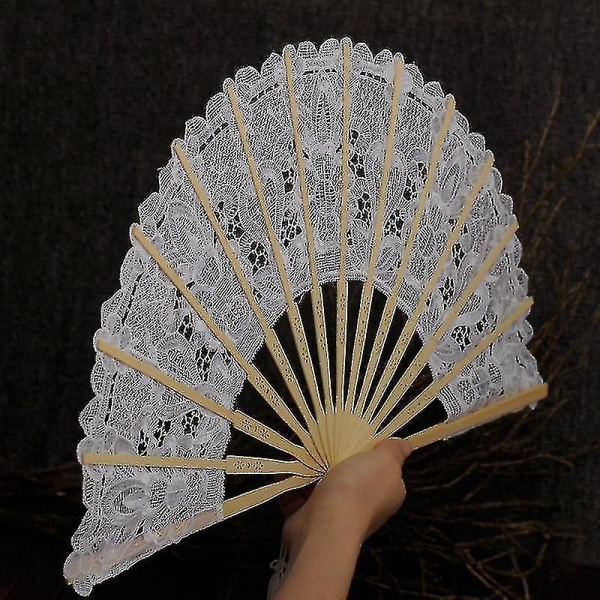 Hand Held Folding Fans Openwork Lace Lightweight Fans For Wedding Supplies1pcs- White