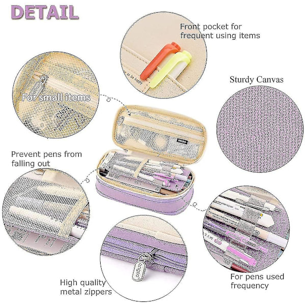 Stor Pennfodral, Hållbart Pennställ, Organiserare för Skolmaterial, Sminkväska för Barn, 22x11cm Lila Purple