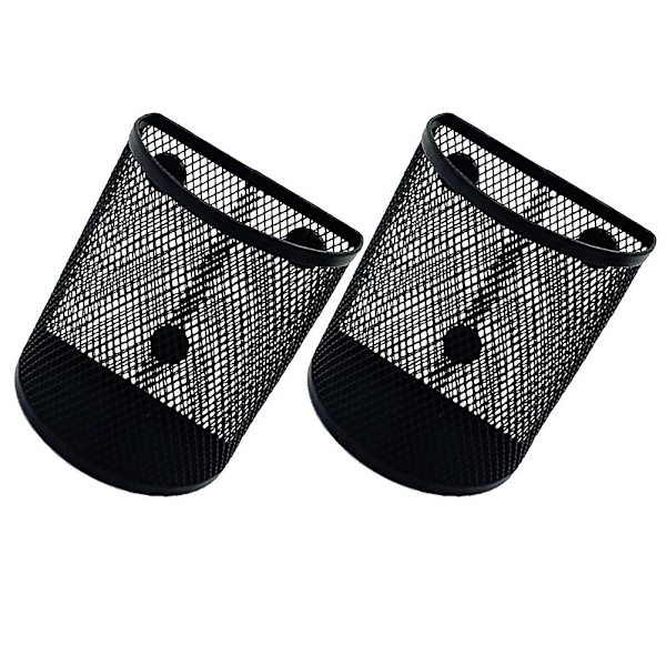 2 stk Magnetisk Blyantsholder Markørholder Mesh Opbevaringskurv Penholder Sort 10x6cm Black 10x6cm