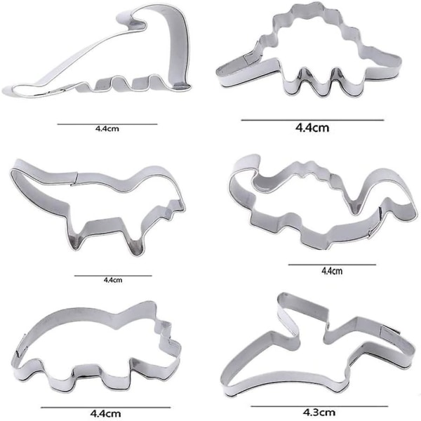 6 stk. Rustfrit Stål Dinosaur Kageudskærere Cookie Cutter Cookie Cutter Cookie Cutter Til Cookies Kiks Fondant