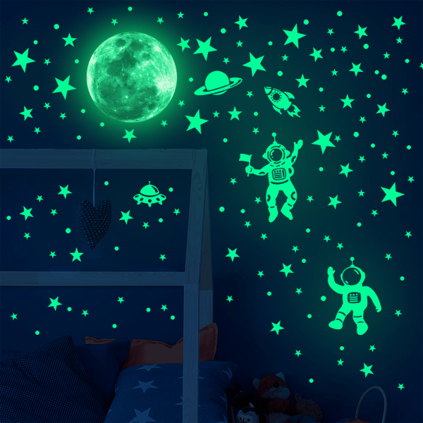 Glow in the Dark Stars for Ceiling Glow in the Dark Moon and Space Wall Tarrat Valokuva Astronaut Universe Planet Galaxy Wall Stic