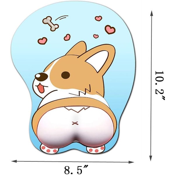 Anime Corgi Musematte med Håndleddstøtte Gel Ergonomisk Hund 3D Musematte for Kontor PC Bærbare Datamaskiner (Blå)