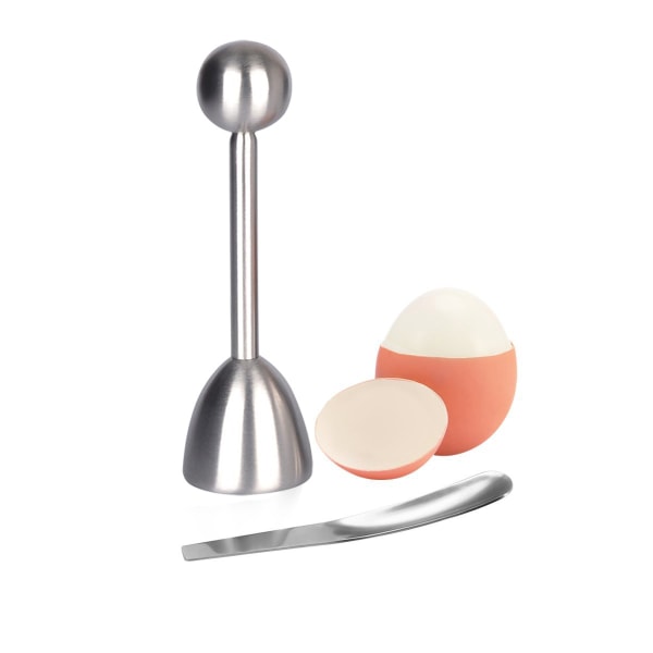 Skje-eggkopp for koking av myke egg - Eggelokk i rustfritt stål - Slitesterk eggappåner - Gratis eggknuser og 5 stykker