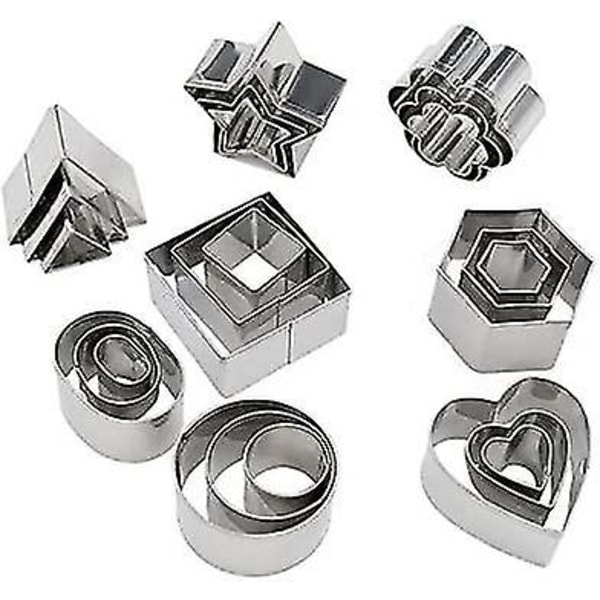 24 Mini Kakformar Set, De 8 Populäraste Formerna I 3 Olika Storlekar För Kakor, Glasyr, Tårtdekoration, Rostfritt Stål, Silver, 24-pack