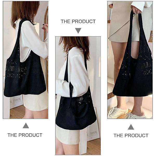 1 stk Hult Design Jente Tote Bag Kvinne Oppbevaringsveske Tote Bag Strikket BagBlack40X32X2CM Black 40X32X2CM
