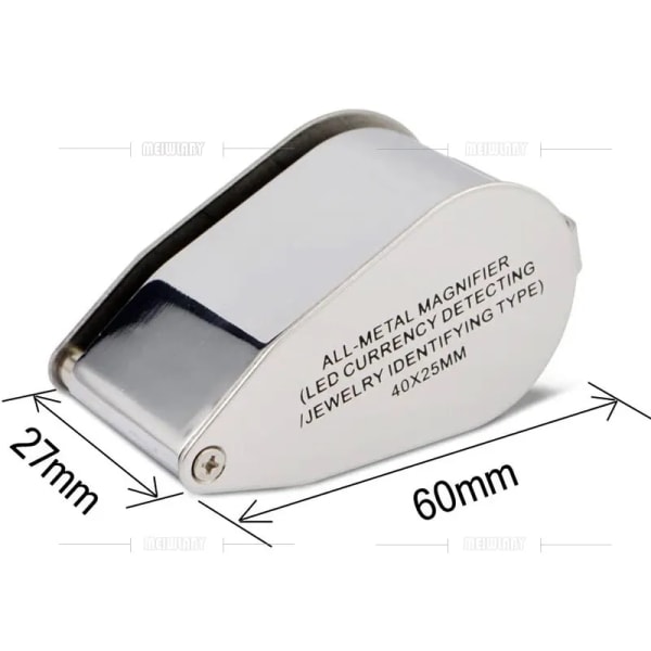 2stk 40X fullmetallbelyst smykkeforstørrelsesglass, lommefoldbar forstørrelsesglass Juvelerøyelup med LED (LED-valutaregistrering/smykke-ID