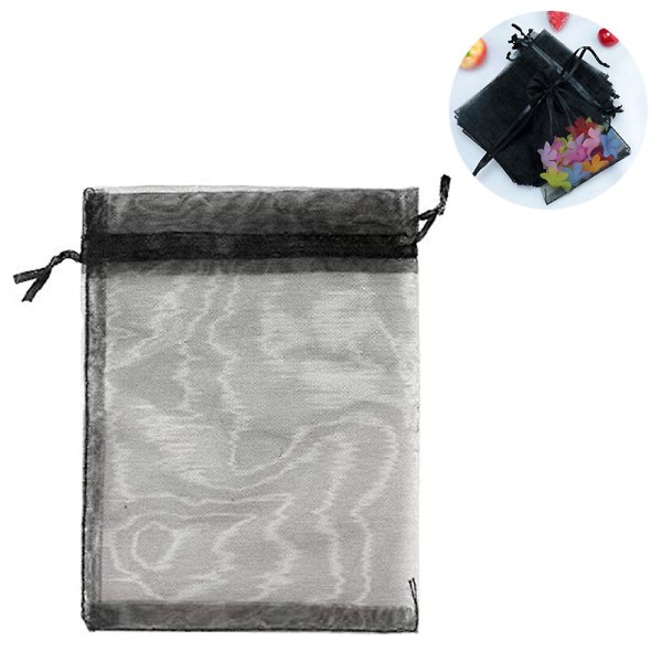 100pcs Sheer Drawstring Jewelry Pouches Wedding Party Christmas Favor Gift Bags Drawstring Gift BagBlack7x9cm