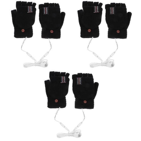 3 Par Elektriske USB-oppvarmede Hansker Vinter Termiske Halvfingerhansker Med Fullfingerdeksel 3 par 3 pairs 16X10CM