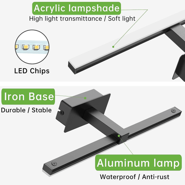 LED Badrumsspegellampa 9W, Neutralvit 4000K 720lm LED-Spegellampa, IP44 Vattentät Badrumsspegellampa, Badrumslampa 40, LED Vägglampa Badrum
