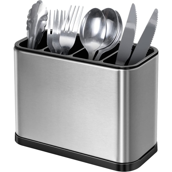 Bestikholder Organiser 4 Rum Bestik Opbevaring Multifunktionel Organiser Anti-slip Rustfrit Stål Drypbakke Rustfri
