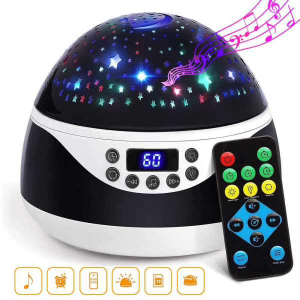 Natlys med musik og timer, Star Light-projektor - Lydmaskine til babysovning