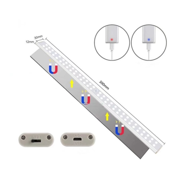 Liten nattbordlampe Smart automatisk sensorlys 40LED Oppladbart 4 gir Fullskjerm hvitt lys