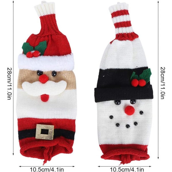 Julevinsflaskesæt, 2-delt julestrikket sweater vinflaskesæt, julepynt, festdekorationer