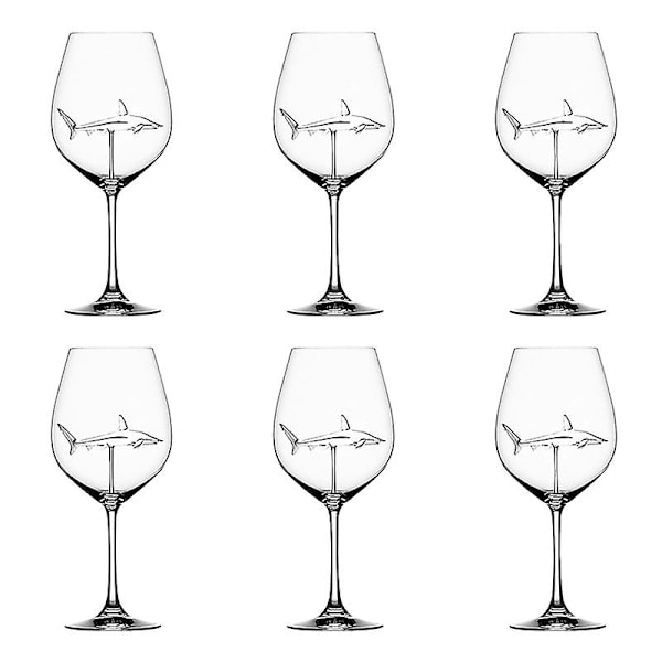 RYI. Rödvinsglas med haj inuti, vinglas, klart glas för hemmabar och fest 6pcs