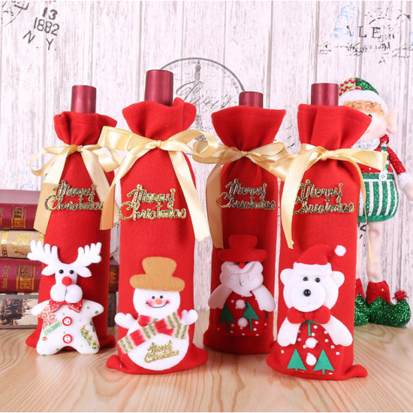 4 stykker julevinflaskekorker og rødvinsposer for gjenbrukbare vinflasker og vingaveposer til familiemiddag dekorasjon borddekorasjon