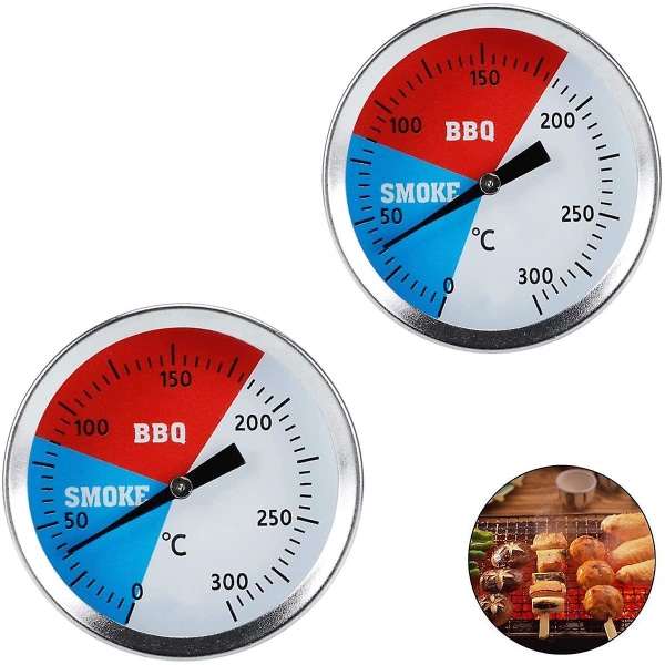 2 stk Grilltermometer Temperaturmåler For Utendørs Grillmatlaging Rustfritt Stål Røykertermometer Opp Til 300c For Alle Griller