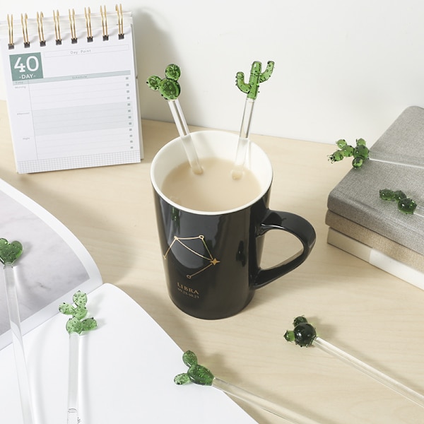 10 stk. Cocktailomrørere Glas Kaktus Swizzle Sticks Transparent Glas Omrøringspinde Genanvendelige Omrøringspinde til Kaffe Drikke (Kaktus)
