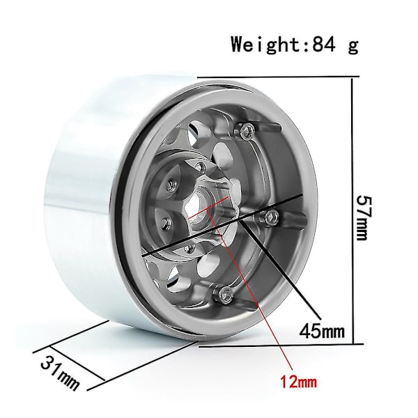 4 kpl Metal Beadlock 1.9 Vannehubit Vannevanteet Yhteensopiva 1/10 Rc Crawler Auton Traxxas Trx4 Rc4wd D90 Axial Sc kanssa