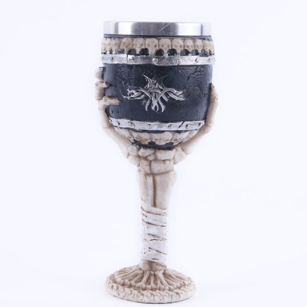 Skjelettarmglass, hodeskalle Vinglass Personlig gave hjemmedekorasjon 7 x 7 x 18,5 cm, elfenben/grå