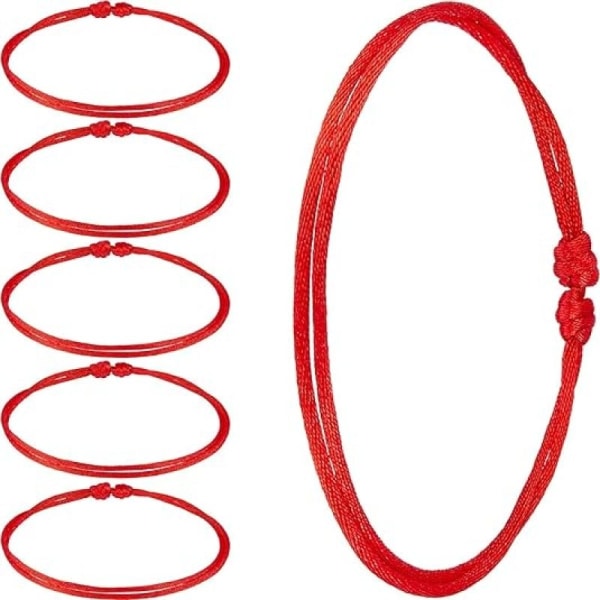 6 stykker rødt armbånd Rødt snorarmbånd Justerbart rødt knudebånd armbåndsamulet til beskyttelse, held og lykke (klassisk stil)