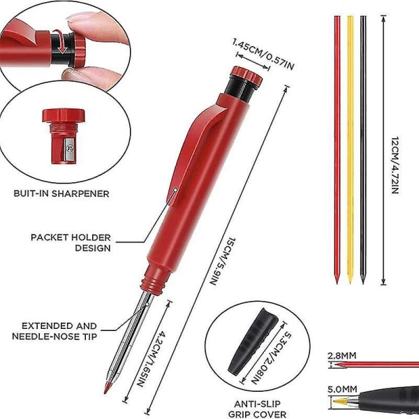 Kiinteät puusepän lyijykynät, 3 kpl set , puuseppäkynät, pitkäkärkinen syväreikäinen kynämerkki