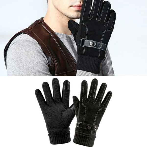 Winter Warm Elastic Leather Gloves with Touch Screen Style 1 Black Warm Cycling Gloves