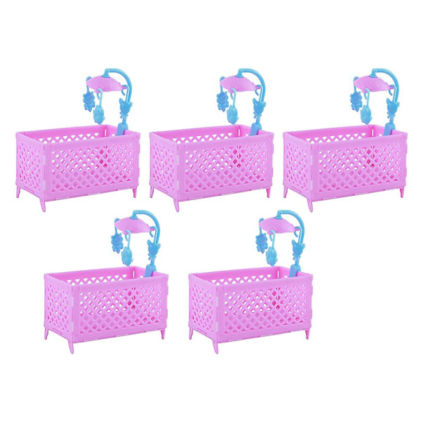 5 kpl Nukenukkekoti Sänky Koristeellinen Mini Vauvan Sänky Mini Huonekalut Malli Vaaleanpunainen 9X10CM Pink 9X10CM