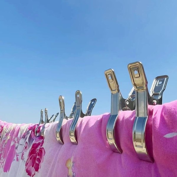 8 pakker store klesklyper i metall Håndkleklemmer Klemmer i rustfritt stål Strandhåndkleklemmer Kraftige klips vindtette