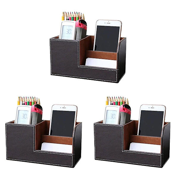 3-pack Läder Pennahållare Multifunktionell Kreativ Skrivbords Penna Förvaringslåda För Kontor Hem (svart)3-pack 3pcs 20.3X9.3cm