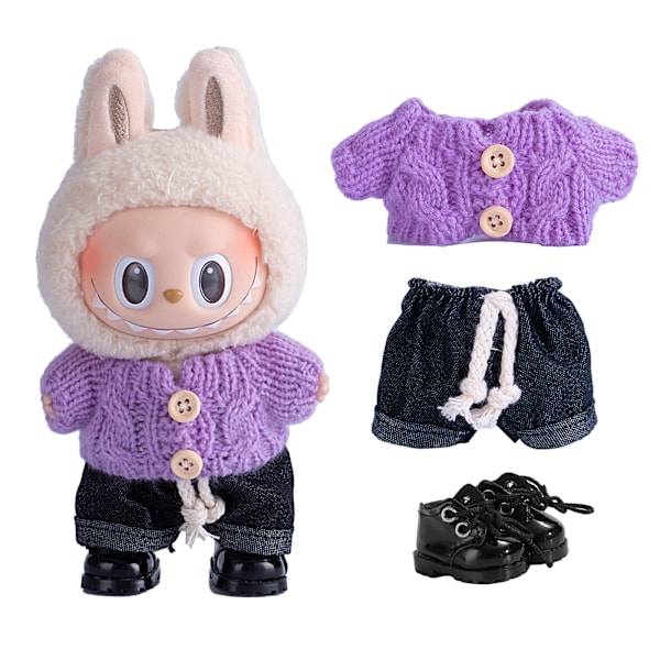 /RYI/17cm Labubu Tøjsæt Blød Legetøjsstil Modedukke Sweater og Bukser i Forskellige Farver 14