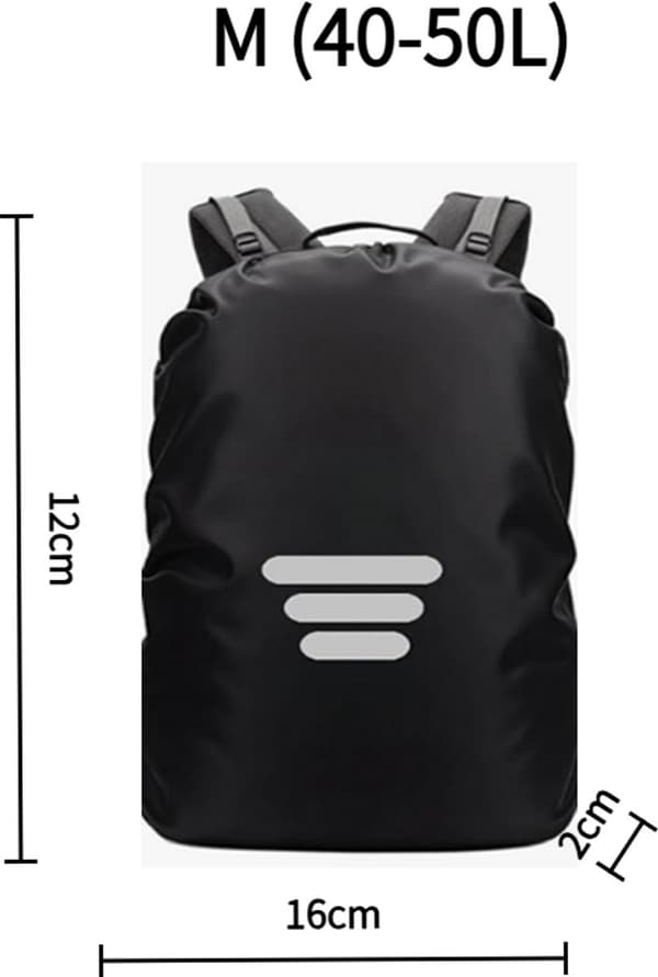 Vattentätt Ryggsäcksregnskydd M 40-50L med Reflexband, Elastisk Passform, Dammtätt Skydd för Studenter Cykling Vandring Camping, Svart