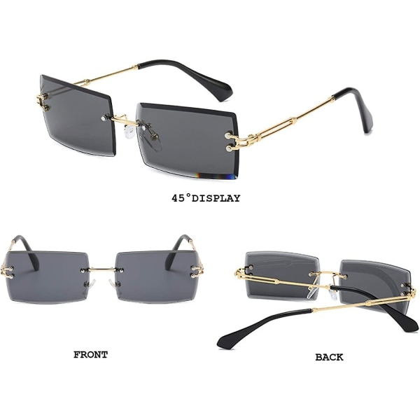 Ramlösa Rektangulära Solglasögon för Kvinnor/Män Ultralätta Metallbågar Mode Kvadratiska UV400 Glas Unisex Grå Transparent Te Grey transparent tea
