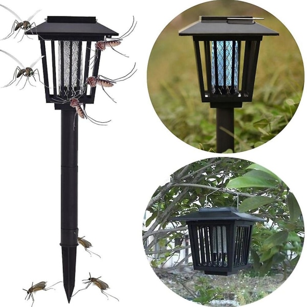 2st soldriven mygga insekt Zapper Killer Trap Led ljus lampa för trädgård gräsmatta utomhus camping Black