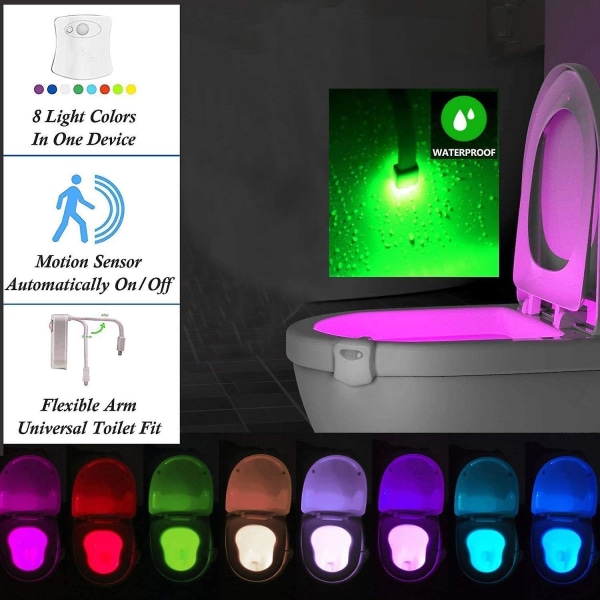 2 st Toalettlampa LED Nattlampa Rörelsesensor LED Toalettlampor för Badrum Toalett Hink, Skåp, Handfat Skål Säte 8 Färgbyte, Använd i Mörker