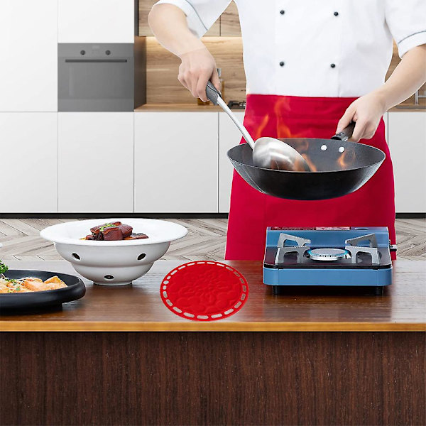 3 stk Silikon Hot Pads Multifunksjonelt Kjøkkenverktøy, Gryteholder, Sprutbeskytter, Mikrobølgeovnsdeksel, Krukkeåpner, Dekorativ Trivet Rød Red