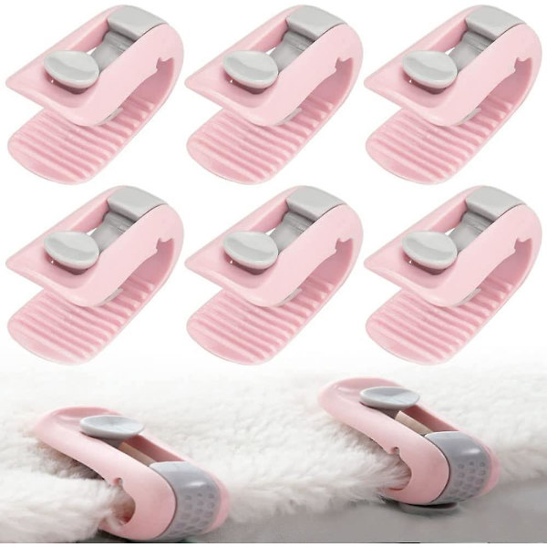 6 stk Plast Dynedeksel Klips 53*26*20 Mm Gjenbrukbar Dyne Klips Sklisikker Dyne Klips Med Oppbevaringsboks For Dynedeksel Klær Oppbevaring - Rosa