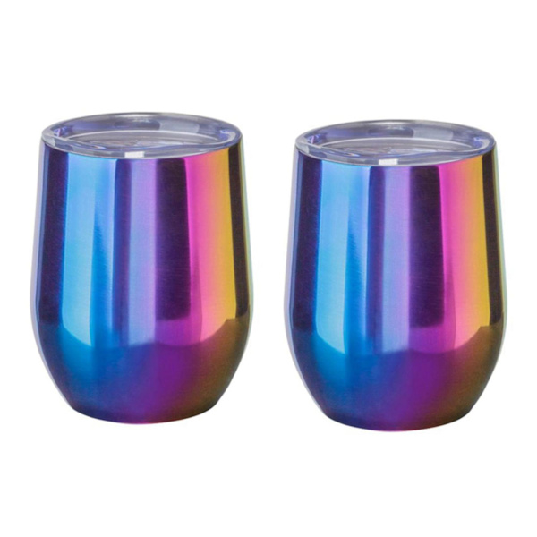 2x 12 Oz Dekket Glass: Dobbelt Vakuumisolert Rustfritt Stålkopp, Regnbuefarge