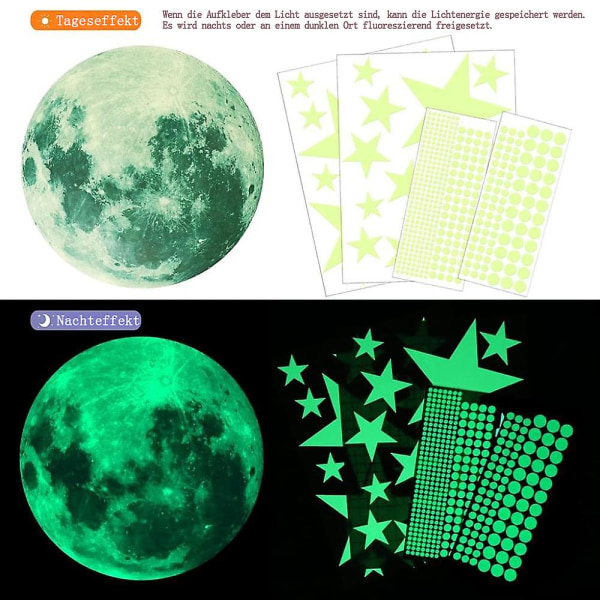 Luminous Stickers Väggdekaler, 435 st Luminous Stjärnor Prickar Och Måne Väggdekaler Väggdekaler DIY För Sovrum Pojkar Flickor Barnkammare