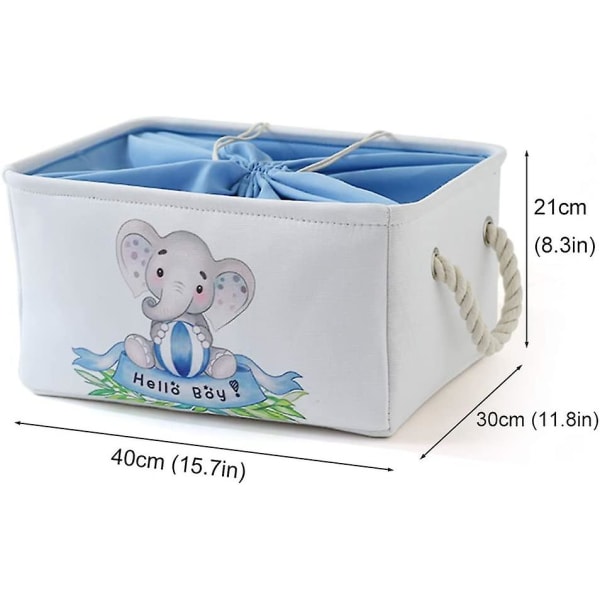 Barneoppbevaringskurv Stor sammenleggbar oppbevaringsboks i stoff med snor for leker Klær Bøker Stue Barnehageinnredning - blå elefant